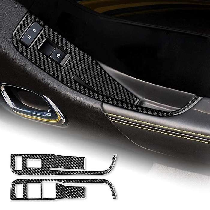 Carbon Fiber Door Window Control Switch Panel Sticker Trim Decal for 2013-2015 Accessories, Black