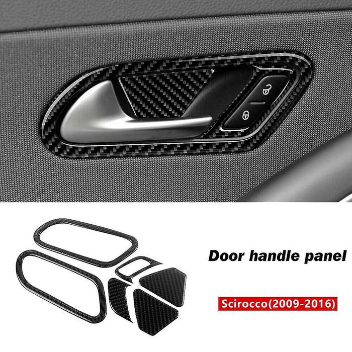 Carbon Fiber Inside Door Handle Bowl Cover Frame Trim & Door Lock Switch Frame Sticker Set for 2009-