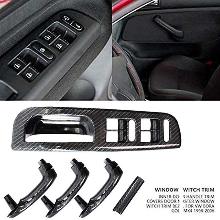Carbon Fiber Inner Door Handle Window Switch Control Panel Trim for Golf 4 MK4 1999-2004