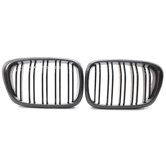 Carbon Fiber Pattern Front Hood Kidney Grille Grill Dual Line for  E39 5Series 525 528 1995-2003 Fro