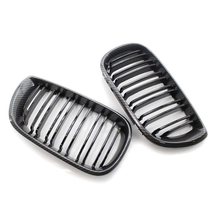 Carbon Fiber Pattern Front Hood Kidney Grille Grill Dual Line for  E46 3-Series 2002-2006 Front Bump