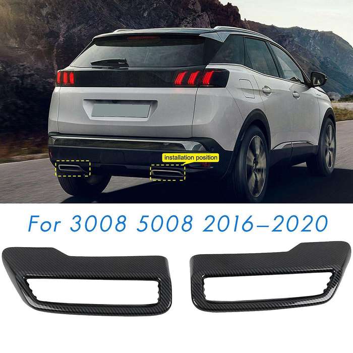 Carbon Tail Throat Exhaust Pipes Cover Bumper Bezel Decoration Trim for 3008 5008 Allure 2016-2020