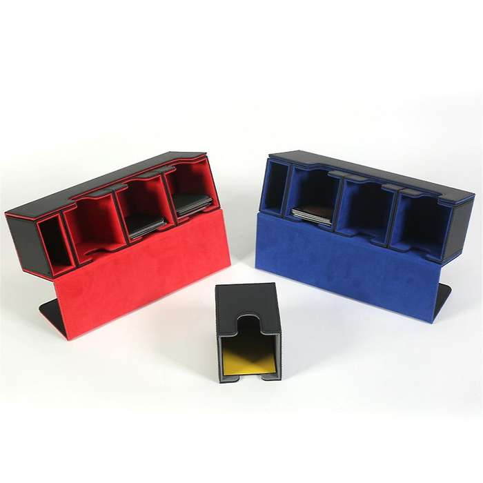 Card Storage Box with Dice Tray, 4 in 1 Card Deck Case Holds 300+ Cards, Magnetic Card Organizer Bla