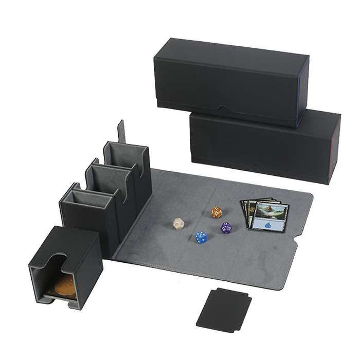 Card Storage Box with Dice Tray, 4 in 1 Card Deck Case Holds 300+ Cards, Magnetic Card Organizer Bla