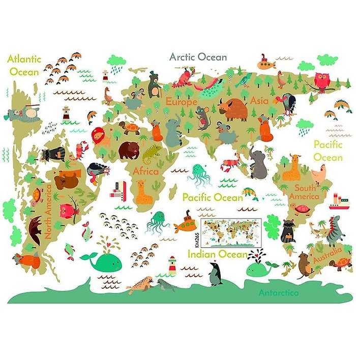 Cartoon Animals World Map Wall Stickers Diy Wallpaper for Kids Room Bedroom Nursery Wall Decor Wall