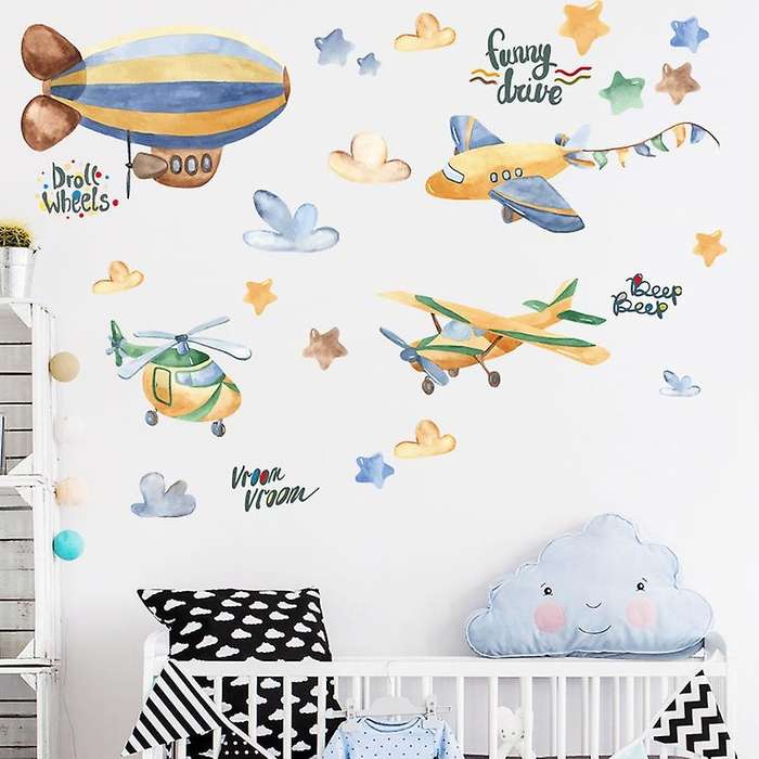 Cartoon Airship Wall Stickers for Kids Room Nursery PVC Wall Decals Art Wall Murals Poster DIY Home