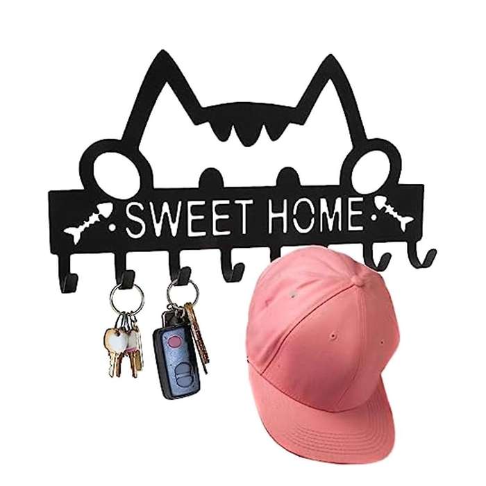 Cats Key Holder for Wall Decorative Modern Mounted Rack Small Coat Hook Cute Bathroom Wall Decor Fo