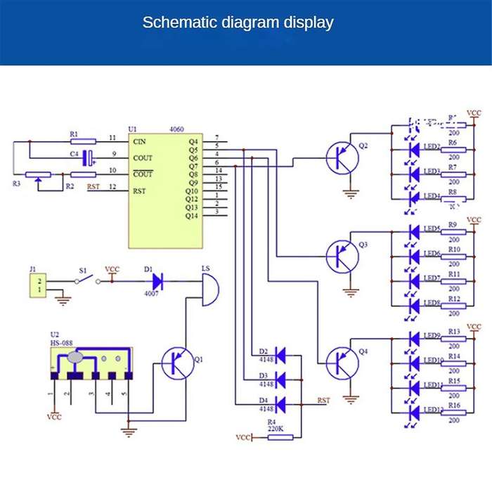CD4060 SMD Music Lantern Circuit Kit Music Light Circuit Board Electronic DIY Skill Training In-Line