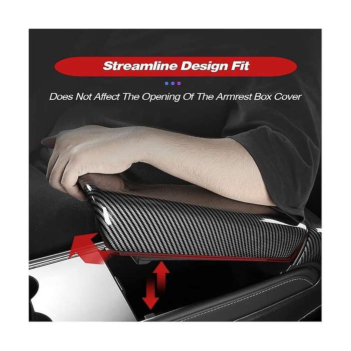 Center Armrest Box Cover Trim for 2017-2022 Model Y 2021-2022 Interior Accessories, Abs Carbon Fibe