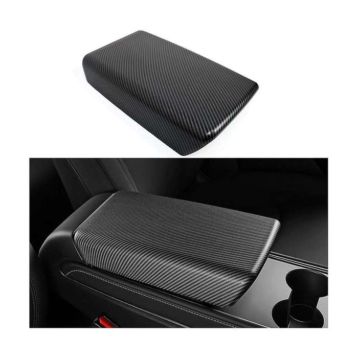 Center Armrest Box Cover Trim for 2017-2022 Model Y 2021-2022 Interior Accessories, Abs Carbon Fibe