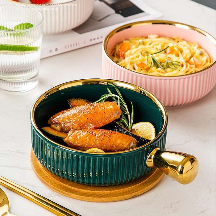 Ceramic Baking Bowl with Handle Nordic Phnom Penh Fruit Bowl Salad Bowl Home Dining Table Tender Gre