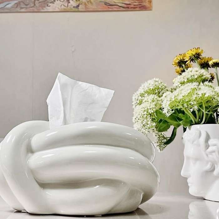 Ceramic Fun Knot Tissue Box Cover European Modern Face Tissue Holder Desktop Decorative Napkin Cases