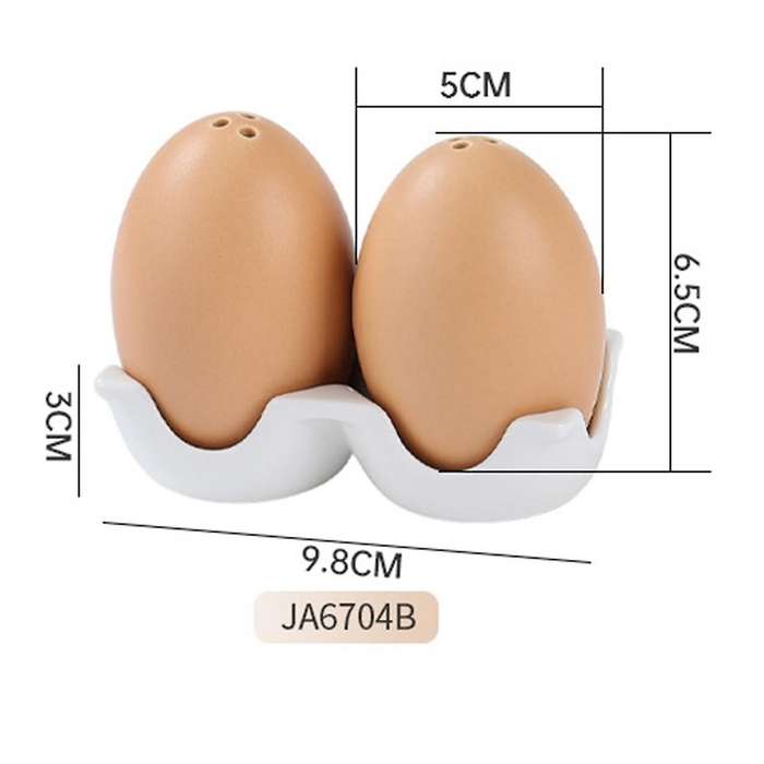 Ceramic Salt and Pepper Shaker Set, Mini Brown Egg Shaped Shakers with Carton Design Holding Stand