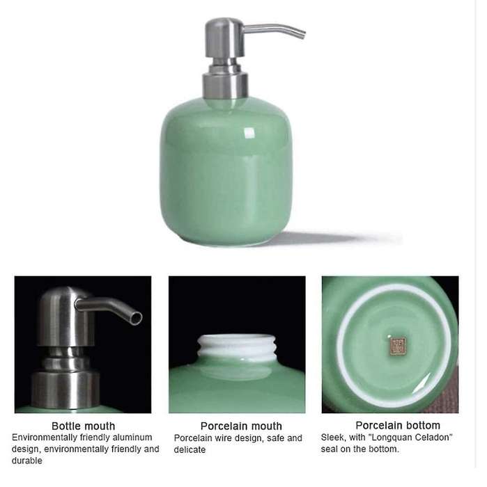 Ceramic Soap Dispenser with Aluminum Alloy Pump 15 Oz Hand Soap Dispenser Refillable Bottle for Bath
