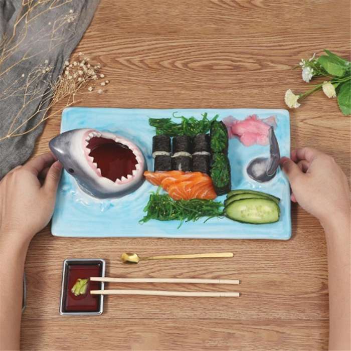 Ceramic Sushi Plate, Sharks Shape Rectangle Cheese Board Dining Table Kitchen Decoration