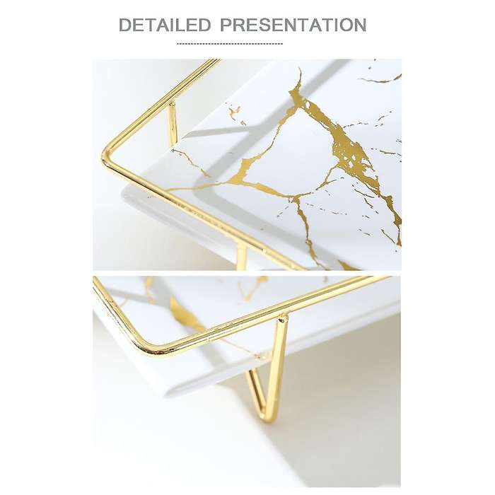 Ceramics and Iron Art Tray Imitation Marble Cake Storage Tray Fruit Desktop European Storage Tool Se