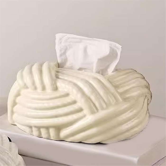 Ceramic Tissue Box Twine Grain Napkin Carton Toilet Paper Holder Napkin Dispenser Rack Stand Home De