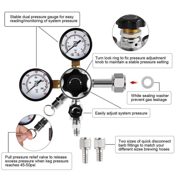 Cga-320 Regulator,dual Stage Gauge Co2 Regulator for Kegerator Pressure Regulator with 1/4inch & 5/1