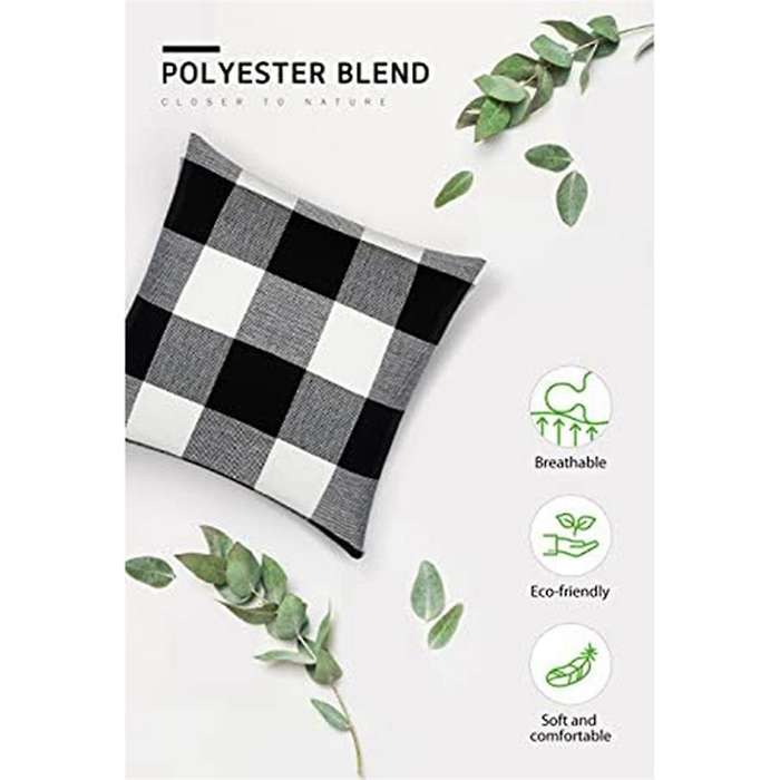 Check Throw Pillow Covers Farmhouse Outdoor- Square Pillow Cushion Case Black-and White Linen