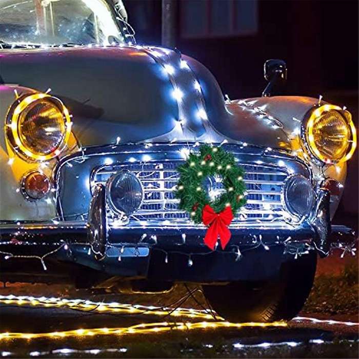 Christmas Decor Wreath with Lights, Fits Car,Truck,Door Decoration,Mounting Equipment Included