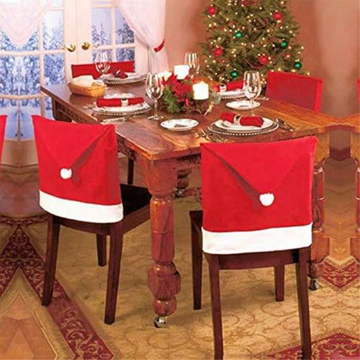Christmas Decor 4pc Santa Hat Chair Covers Christmas Decor Dinner Chair Xmas Cap Sets