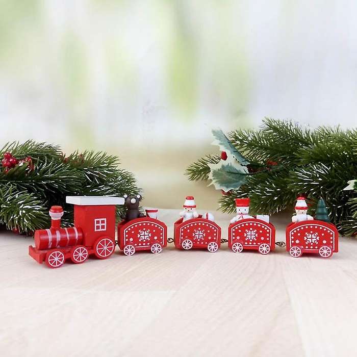 Christmas Decorations Cartoon Cute Mini Wooden Train Ornaments Kids Gift Toys for Party Kindergarten