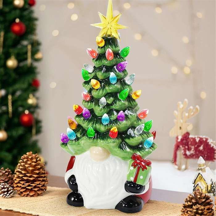 Christmas Decorations - 6.2inch Lighted Up Gnomes Christmas Tree with Multicolored Lights Small Mini