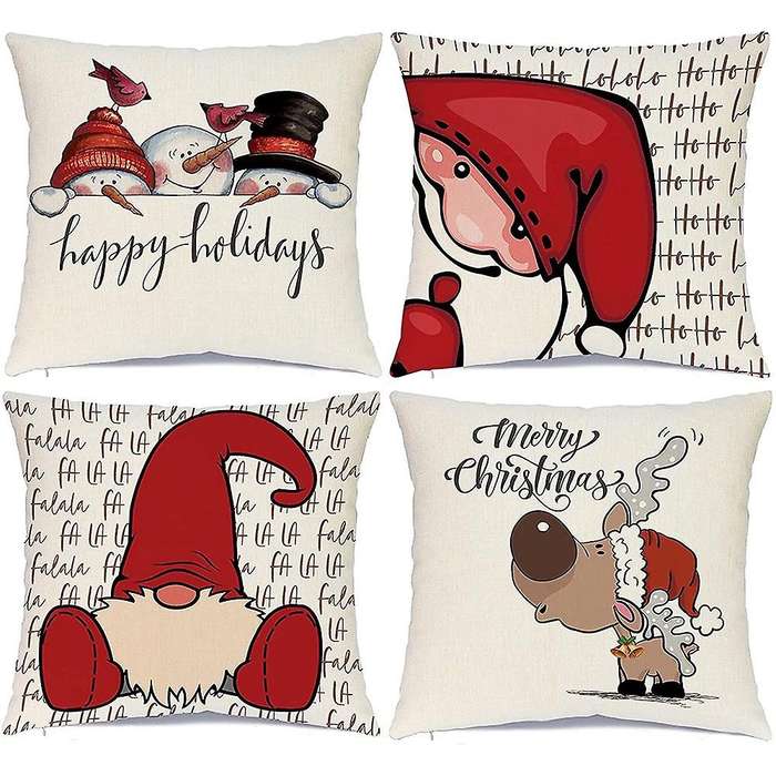 Christmas Decorations Pillow Covers 18 x 18 Set of 4 Throw Pillows Cushion Cases Decor for Home