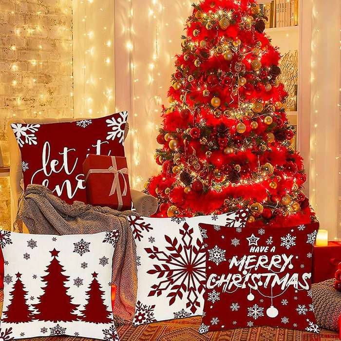 Christmas Decorations Pillow Covers 18 x 18 Set of 4 Farmhouse Pillows for Couch Christmas Decor Thr