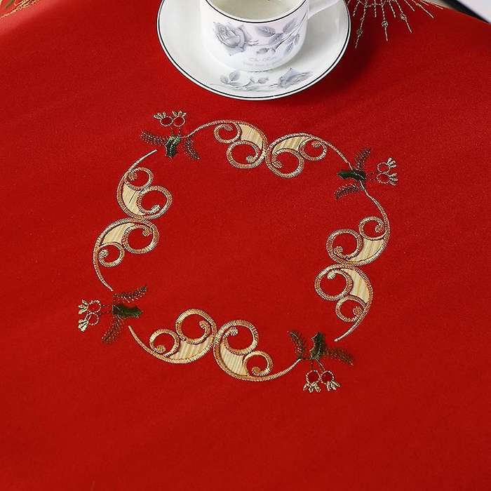 Christmas Embroidered Table Cloth,Hollow-Out Round TableCloth,for Restaurant Dinning Xams Party Banq