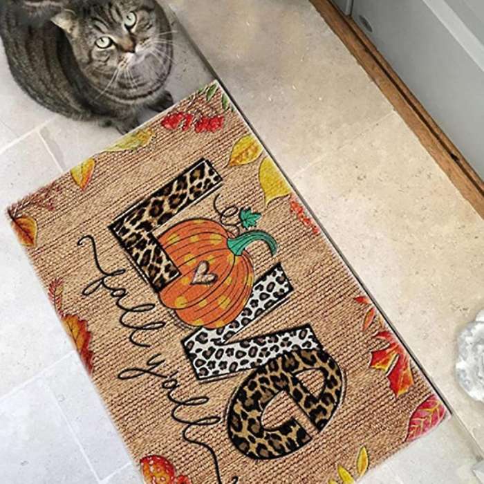 Christmas Halloween LOVE Doormat Blanket Front Door Decorations Halloween Decor Anti-Slip Bottom Doo