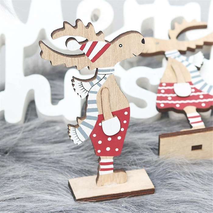 Christmas Home Decoration Wooden Christmas Decor Cartoon -deer Xmas Table Ornaments Christmas Reind