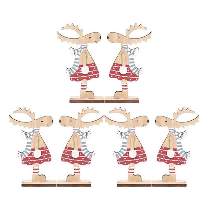 Christmas Home Decoration Wooden Christmas Decor Cartoon -Deer Xmas Table Ornaments Christmas Reinde