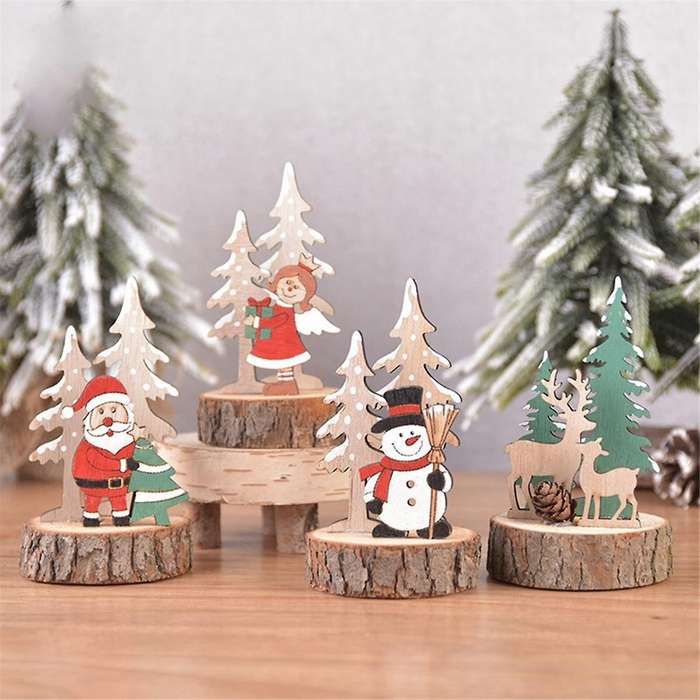 Christmas Ornament Wooden Table Decoration Christmas Tree Santa Snow Angel Type Home Ornaments Livin