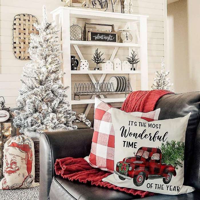 Christmas Pillow Covers 18X18 Set of 4 for Christmas Decorations, Farmhouse Decor Throw Pillows Case