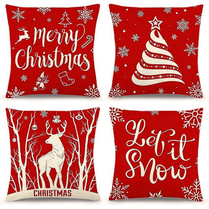 Christmas Pillow Covers 18X18 Set of 4, Christmas Holiday Throw Cushion Couch Cases for Home Decorat