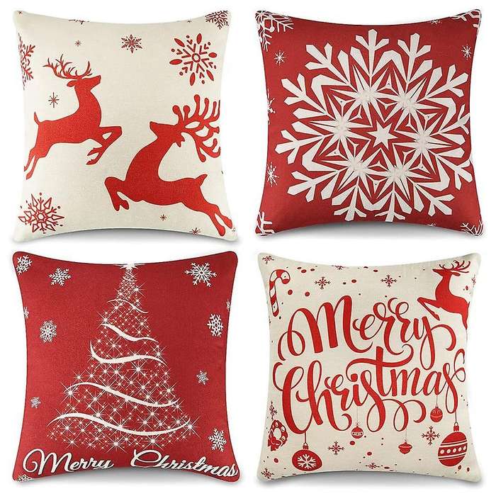 Christmas Pillow Covers 18X18 Snowflake Deer Christmas Decorations Throw Pillows for Couch Home Deco