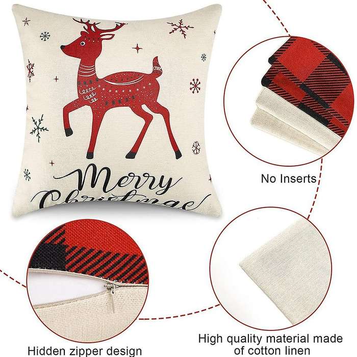 Christmas Pillow Covers 18X18 Set of 4 Red Christmas Throw Pillows Christmas Decorations Indoor