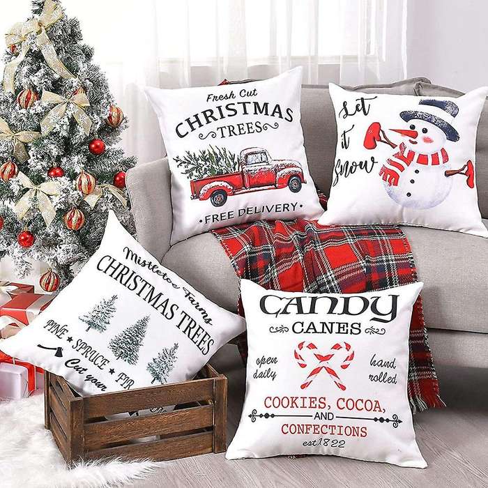 Christmas Pillow Covers 18X18 Set of 4 Throw Pillows Christmas Decoratives for Couch