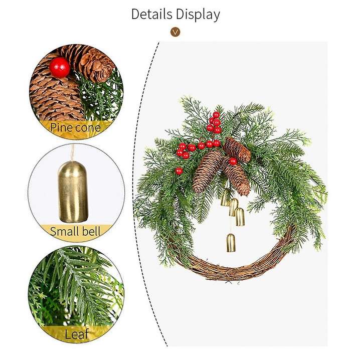 Christmas Pinecone Bell Rattan Wreath Christmas Door Hanging Rustic Wreath Christmas Day Decorations
