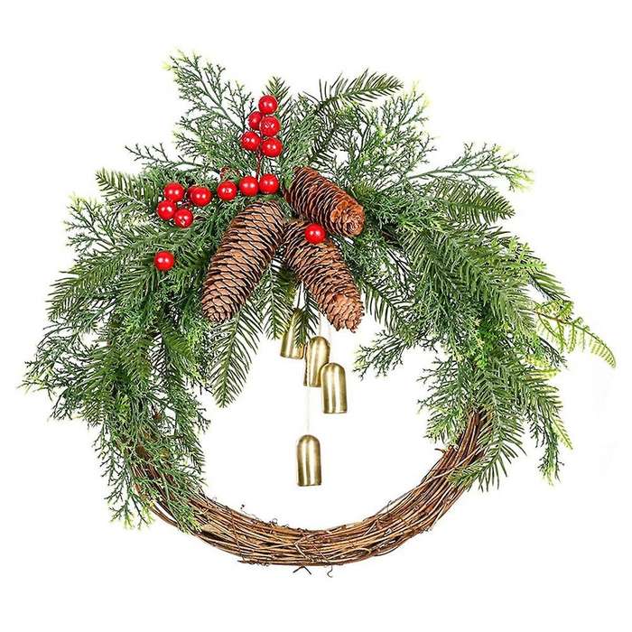 Christmas Pinecone Bell Rattan Wreath Christmas Door Hanging Rustic Wreath Christmas Day Decorations