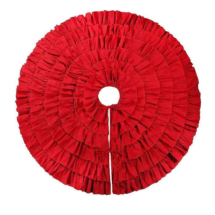 Christmas Red Ruffle Tree Skirt, 48 Inches 6-Layer Rustic Farmhouse Tree for Holiday Party Christmas