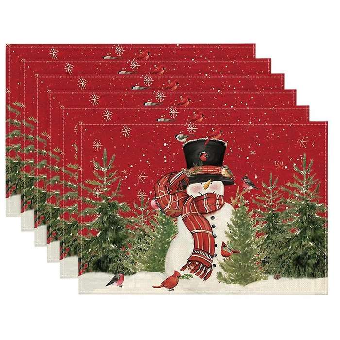 Christmas Placemats , 12x18 Inch Seasonal Christmas Holiday Table Mats Washable Table Mats Set Of 6
