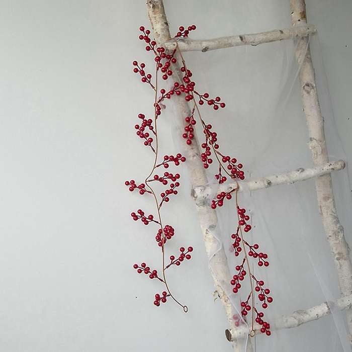 Christmas Red Berry Garland,Artificial Burgundy Red Pip Berry Garland