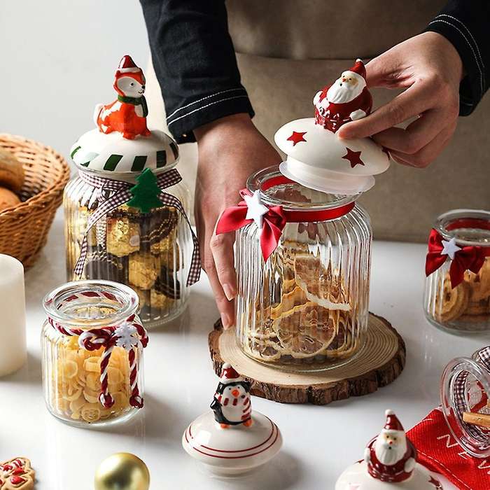 Christmas Sealed Jar Airtight Canister Kitchen Food Dried Fruit Tea Food Storage Bottle Candy Jar Or