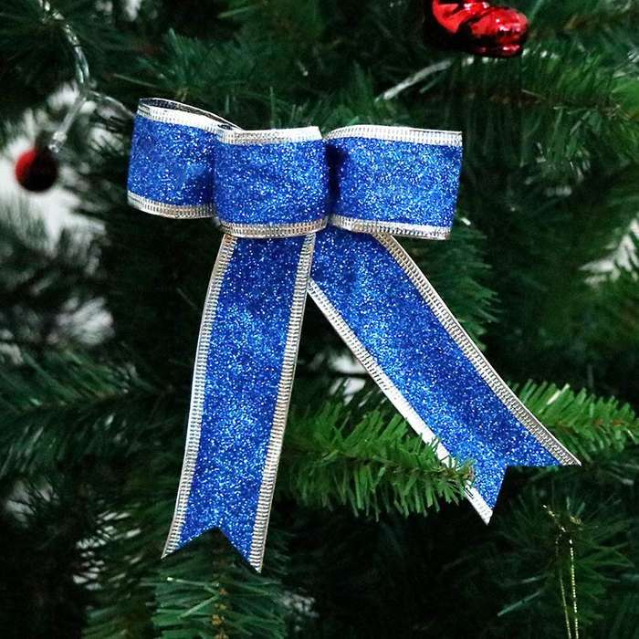 Christmas Sparkling Ribbon Bow Gift, Knot Ribbon Ornament, Christmas Tree Gift Decoration (blue,5 Pc