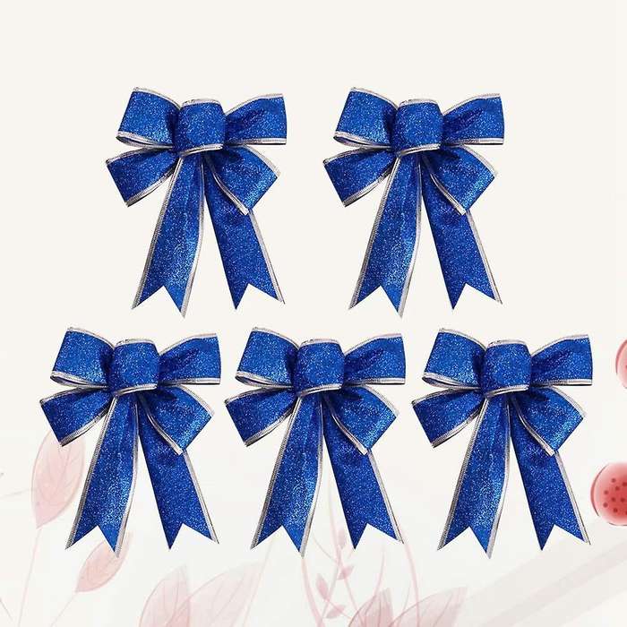 Christmas Sparkling Ribbon Bow Gift, Knot Ribbon Ornament, Christmas Tree Gift Decoration (blue,5 Pc