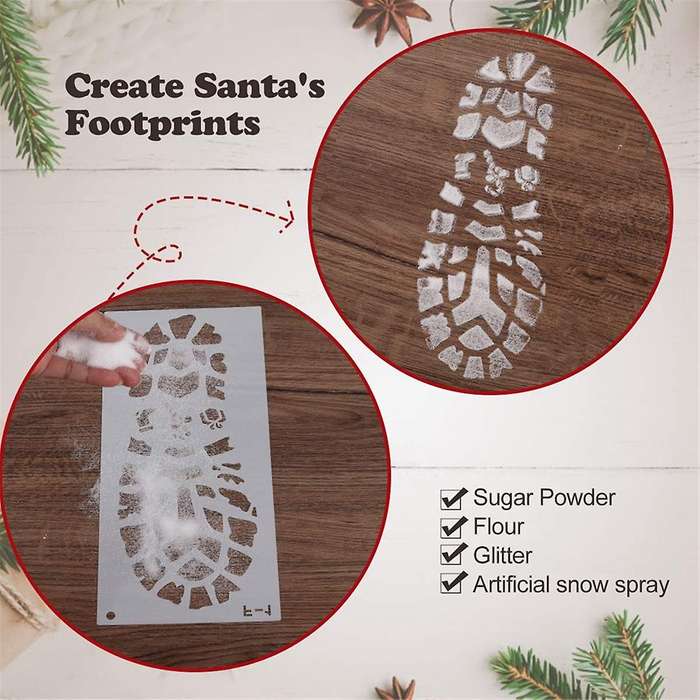 Christmas Stencils for Painting Santa Footprints for Floor, Santa Boot Prints and Snowflake Stencils
