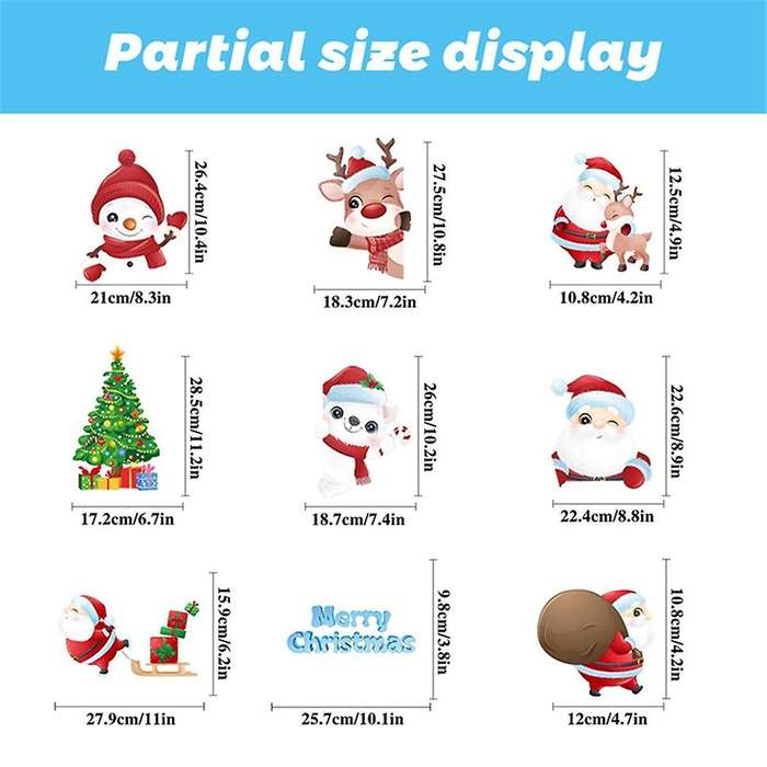 Christmas Snowflake Window Clings Stickers for Glass, Xmas Decals Decorations Holiday Snowflake Sant