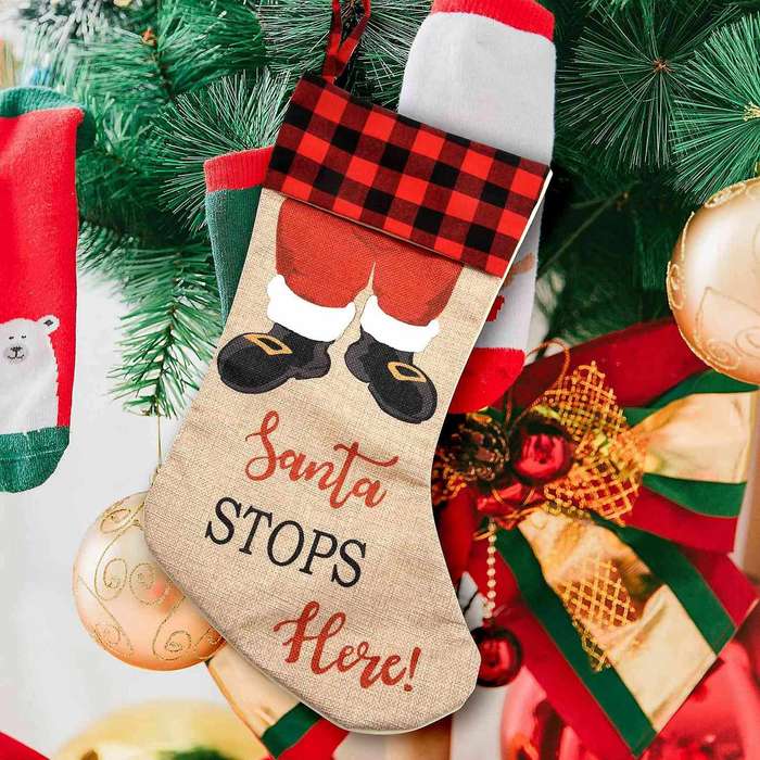 Christmas Stockings, 2 Pcs Xmas Stockings Decorations, Santa Stops Here for Xmas Holiday Party Home